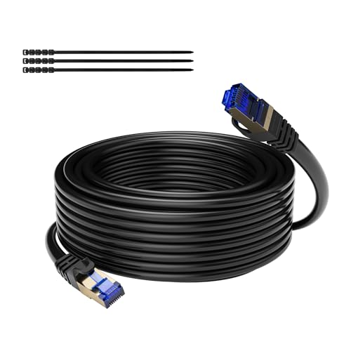 Mygatti CAT 7 Outdoor Use Waterproof Direct Burial RJ45 Ethernet Network Cable -10 Gigabit Ethernet, LAN & Patch Cable- Black 15m with 15 Cable Ties von Mygatti