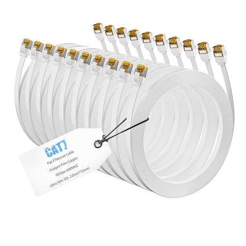 Mygatti Cat7 Flach und Dünn Ethernet Kabel-0.5 Meter/10 Stück -Weiß,Kurzes 50cm Hochgeschwindigkeits-LAN-Kabel,10 Gbit/s 600 MHz FTP Internetkabel mit RJ45-Stecker,für POE-Kamera,Router,Switch,Modem von Mygatti