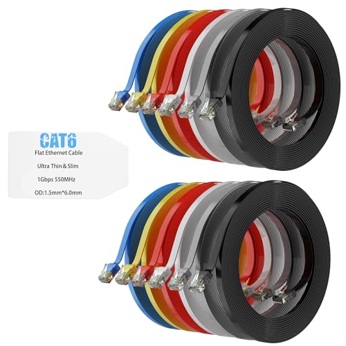 Mygatti Flaches CAT6 Ethernet kabel 0.5 meter/12 Stück-mehrfarbig,Hochgeschwindigkeits-Internet-Netzwerkkabel mit kompaktem RJ45 Anschluss,dünnes,schlankes,flexibles, kurzes Patchkabel,POE,UTP Mygatti Flaches CAT6 Ethernet kabel 0.5 meter/12 Stück-mehrfarbig,Hochgeschwindigkeits-Internet-Netzwerkkabel mit kompaktem RJ45 Anschluss,dünnes,schlankes,flexibles, kurzes Patchkabel,POE,UTP von Mygatti