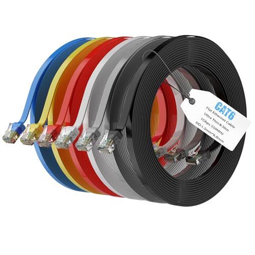 Mygatti Flaches CAT6 Ethernet kabel 5 meter/6 Stück-mehrfarbig,Hochgeschwindigkeits-Internet-Netzwerkkabel mit kompaktem RJ45 Anschluss,dünnes,schlankes,flexibles, kurzes Patchkabel,POE,UTP Mygatti Flaches CAT6 Ethernet kabel 5 meter/6 Stück-mehrfarbig,Hochgeschwindigkeits-Internet-Netzwerkkabel mit kompaktem RJ45 Anschluss,dünnes,schlankes,flexibles, kurzes Patchkabel,POE,UTP von Mygatti