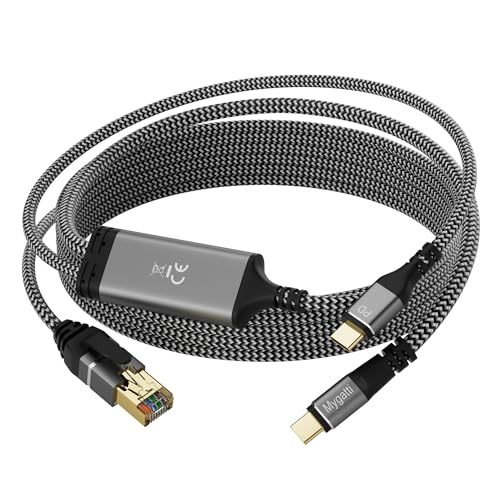 Mygatti USB-C+100W PD auf Ethernet-Adapter(1.8 Meter),1 Gbps Gigabit Typ C auf RJ45 LAN-Netzwerkadapter mit Stromversorgung–Kompatibel mit Laptop,MacBook Pro/Air,Dell XPS,iPad Pro,iPhone15/Pro von Mygatti