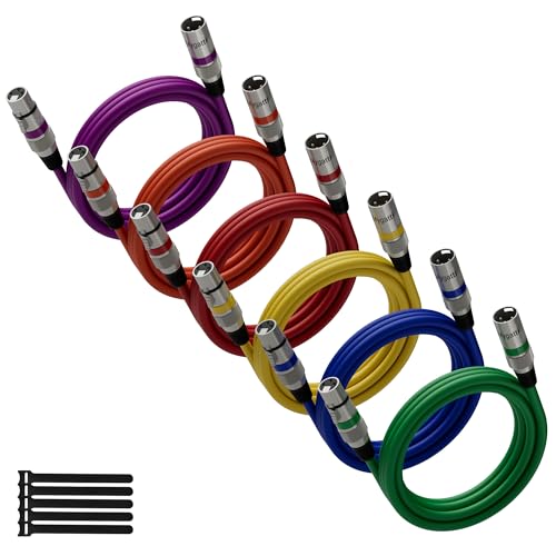 XLR-Kabel Mikrofonkabel 0.5m(6 pack,mehrfarbig),Stecker auf Buchse,3 polig abgeschirmt ausbalanciert DMX-Patchkabel,mit EMI-und RFI-Unterdrückung,Kompatibel mit Verstärker,Lautsprecher+5 Kabelbinder von Mygatti