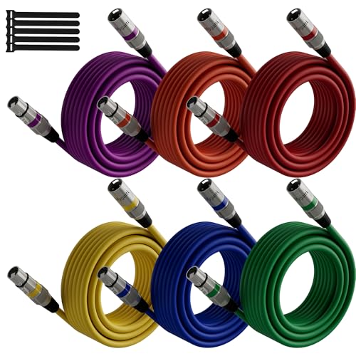 XLR-Kabel Mikrofonkabel 10m(6 pack,mehrfarbig),Stecker auf Buchse,3 polig abgeschirmt ausbalanciert DMX-Patchkabel,mit EMI-und RFI-Unterdrückung,Kompatibel mit Verstärker,Lautsprecher+5 Kabelbinder von Mygatti