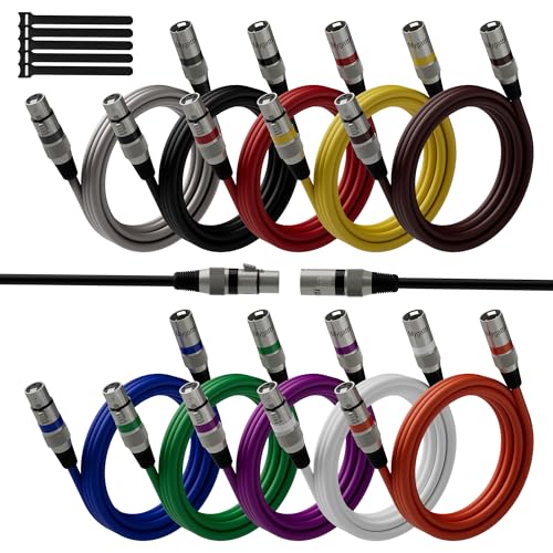 XLR-Kabel Mikrofonkabel 2m(10 pack,mehrfarbig),Stecker auf Buchse,3 polig abgeschirmt ausbalanciert DMX-Patchkabel,mit EMI-und RFI-Unterdrückung,Kompatibel mit Verstärker,Lautsprecher+5 Kabelbinder von Mygatti