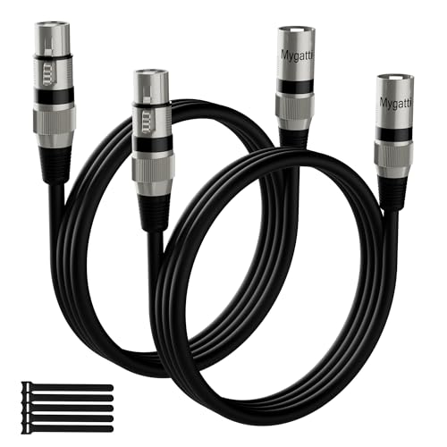 XLR-Kabel Mikrofonkabel 2m(2 pack,schwarz),Stecker auf Buchse,3 polig abgeschirmt ausbalanciert DMX-Patchkabel,mit EMI-und RFI-Unterdrückung,Kompatibel mit Verstärker,Lautsprecher+5 Kabelbinder von Mygatti