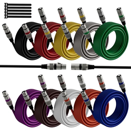 XLR-Kabel Mikrofonkabel 5m(10 pack,mehrfarbig),Stecker auf Buchse,3 polig abgeschirmt ausbalanciert DMX-Patchkabel,mit EMI-und RFI-Unterdrückung,Kompatibel mit Verstärker,Lautsprecher+5 Kabelbinder von Mygatti