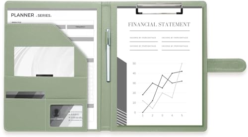 Klemmbrettmappe Padfolio, Mymazn Schreibmappe Kunstleder Klemmbretter mit Abdeckung für Rechtsblockhalter Briefgröße A4 8,5 x 11 für Business Konferenz Notizblock Klemmbrett (Salbei) von Mymazn