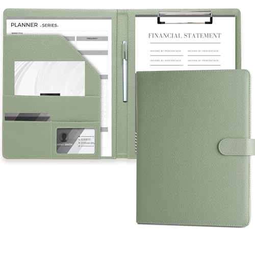 Mymazn Dokumententasche A4, Dokumententasche, PU-Leder, Blockhalter, A4, Dokumentenordner, Organizer, Portfolio, Formularhalter (Salbeigrün) von Mymazn