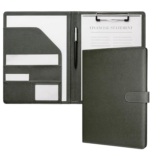 Mymazn Dokumententasche A4, Dokumententasche, PU-Leder, Blockhalter, A4, Dokumentenordner, Organizer, Portfolio, Formularhalter (olivgrün) von Mymazn