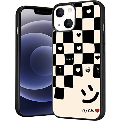 Myrauv for iPhone X/XS Black White Grids Case Cute Smile Plaid Print Shockproof Protective Case Soft TPU Hard Back Anti-Scratch Cover for iPhone X/XS von Myrauv