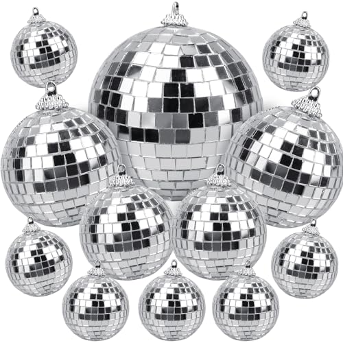 MytaYt 12Stück Spiegel Ball Silber Diskokugel Hängekugel Discokugel Spiegelkugel Mini Discokugel für Weihnachtsbaum Dekoration, Lichteffekt, Hochzeit, Home, Party(10/7/5/3/2cm) von MytaYt