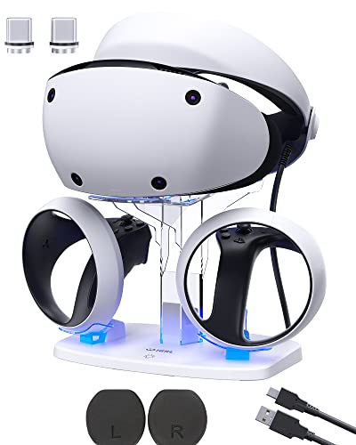 Controller Ladestation für PS VR2 Controller, Schnellladestation mit umschaltbarer LED-Anzeige, PSVR2-Spielzubehör mit Headset-Display-Ständer, Magnetanschluss und Typ-C-Kabel von Mytrix