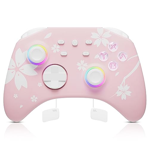 Mytrix RGB Pro Wireless Controller Compatible with Nintendo Switch, Windows PC iOS Android Steam Deck, Sakura Pink Controller with Programmable Buttons, Auto-Fire Turbo, Motion Vibration von Mytrix