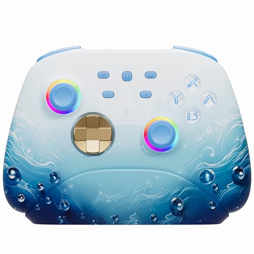 Mytrix Wireless Pro Controller mit Ladestation, Kabellose Controller für Nintendo Switch/Lite/OLED mit Hall-Effekt-Joystick/Trigger, RGB-Beleuchtung, Turbo-/Makro-Taste, für PC, iPad – Focalors Blau von Mytrix