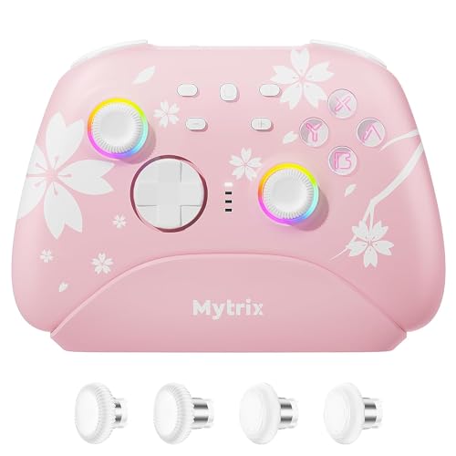 Mytrix Wireless Pro Controller mit Ladestation, rosa Bluetooth-Controller mit Hall-Effekt-Joysticks/Hall-Trigger (kein Drift) für Nintendo Switch, Windows PC iOS Android Steam von Mytrix