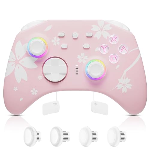 Mytrix Wireless Pro Controllers with Hall Effect Joysticks/Hall Trigger (No Drift),Sakura RGB Bluetooth Controller for Nintendo Switch, Windows PC iOS Android Steam with 2 Pairs Joystick Replacement von Mytrix