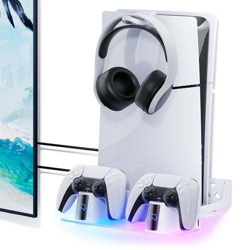 Slim Wall Mount Kit with Charging Station for PS5, Mytrix Shelf Mount Compatible with Both PS5 and New PS 5 Slim Consoles, Wall Hanging Stand for Playstation 5 Accessories with Headset Holder von Mytrix