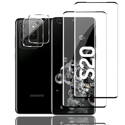 Mzhki [2+2 Stück Schutzfolie für Samsung Galaxy S20 Ultra 5G, 2 Stück Panzerfolie mit 2 Stück Kameraschutz, 9H-Härte, Anti-Kratzer, Ultra-klar Panzer Schutz Glas für Samsung Galaxy S20 Ultra 5G von Mzhki