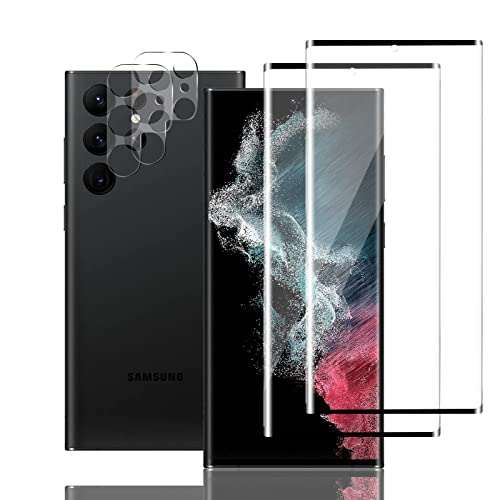 Mzhki [2+2 Stück Schutzfolie für Samsung Galaxy S22 Ultra 5G, 2 Stück Panzerfolie mit 2 Stück Kameraschutz, 9H-Härte, Anti-Kratzer, Ultra-klar Panzer Schutz Glas für Samsung Galaxy S22 Ultra 5G von Mzhki