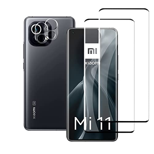 Mzhki [2+2 Stück Schutzfolie für Xiaomi Mi 11 5G, 2 Stück Panzerfolie mit 2 Stück Kameraschutz, 9H-Härte, Anti-Kratzer, Ultra-klar Panzer Schutz Glas für Xiaomi Mi 11 5G von Mzhki