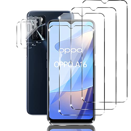 Mzhki [3+3 Stück Schutzfolie für OPPO A16, 3 Stück Panzerfolie mit 3 Stück Kameraschutz, 9H-Härte, Anti-Kratzer, Ultra-klar Panzer Schutz Glas für OPPO A16 von Mzhki