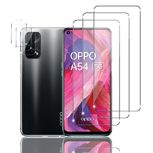 Mzhki 3+3 Stück Schutzfolie für OPPO A54 5G, 3 Stück Panzerfolie mit 3 Stück Kameraschutz, 9H-Härte, Anti-Kratzer, Ultra-klar Panzer Schutz Glas für OPPO A54 5G von Mzhki