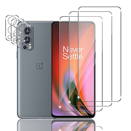 Mzhki 3+3 Stück Schutzfolie für OnePlus Nord 2 5G, 3 Stück Panzerfolie mit 3 Stück Kameraschutz, 9H-Härte, Anti-Kratzer, Ultra-klar Panzer Schutz Glas für OnePlus Nord 2 5G von Mzhki