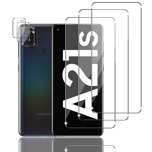 Mzhki [3+3 Stück Schutzfolie für Samsung Galaxy A21S, 3 Stück Panzerfolie mit 3 Stück Kameraschutz, 9H-Härte, Anti-Kratzer, Ultra-klar Panzer Schutz Glas für Samsung Galaxy A21S von Mzhki