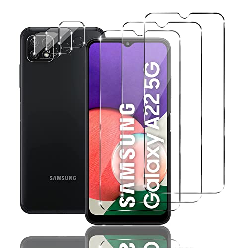 Mzhki [3+3 Stück Schutzfolie für Samsung Galaxy A22 5G, 3 Stück Panzerfolie mit 3 Stück Kameraschutz, 9H-Härte, Anti-Kratzer, Ultra-klar Panzer Schutz Glas für Samsung Galaxy A22 5G von Mzhki