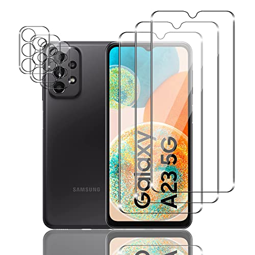 Mzhki 3+3 Stück Schutzfolie für Samsung Galaxy A23 5G, 3 Stück Panzerfolie mit 3 Stück Kameraschutz, 9H-Härte, Anti-Kratzer, Ultra-klar Panzer Schutz Glas für Samsung Galaxy A23 5G von Mzhki