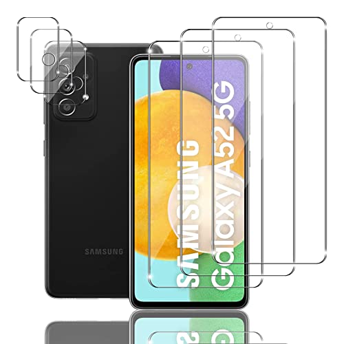 Mzhki [3+3 Stück Schutzfolie für Samsung Galaxy A52 5G, 3 Stück Panzerfolie mit 3 Stück Kameraschutz, 9H-Härte, Anti-Kratzer, Ultra-klar Panzer Schutz Glas für Samsung Galaxy A52 5G von Mzhki