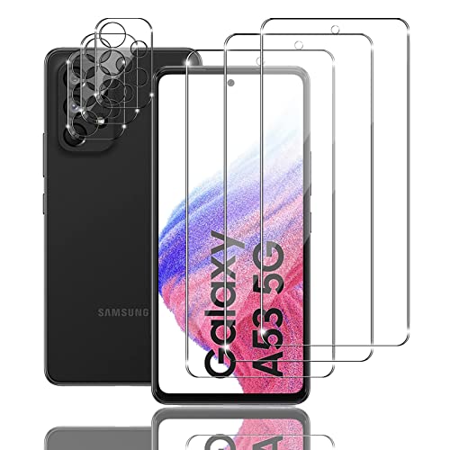 Mzhki [3+3 Stück Schutzfolie für Samsung Galaxy A53 5G, 3 Stück Panzerfolie mit 3 Stück Kameraschutz, 9H-Härte, Anti-Kratzer, Ultra-klar Panzer Schutz Glas für Samsung Galaxy A53 5G von Mzhki