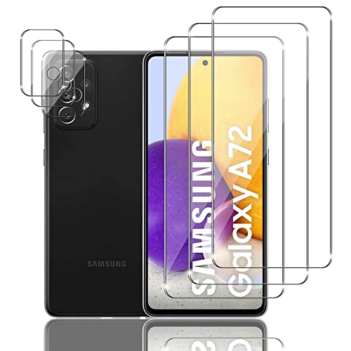 Mzhki 3+3 Stück Schutzfolie für Samsung Galaxy A72, 3 Stück Panzerfolie mit 3 Stück Kameraschutz, 9H-Härte, Anti-Kratzer, Ultra-klar Panzer Schutz Glas für Samsung Galaxy A72 von Mzhki