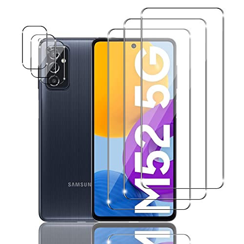 Mzhki 3+3 Stück Schutzfolie für Samsung Galaxy M52 5G, 3 Stück Panzerfolie mit 3 Stück Kameraschutz, 9H-Härte, Anti-Kratzer, Ultra-klar Panzer Schutz Glas für Samsung Galaxy M52 5G von Mzhki