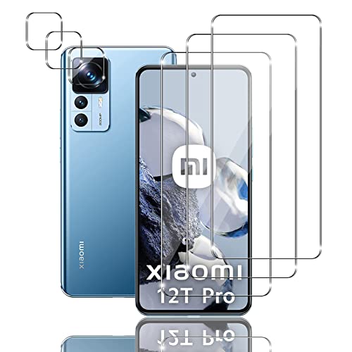 Mzhki [3+3 Stück Schutzfolie für Xiaomi 12T Pro, 3 Stück Panzerfolie mit 3 Stück Kameraschutz, 9H-Härte, Anti-Kratzer, Ultra-klar Panzer Schutz Glas für Xiaomi 12T Pro von Mzhki