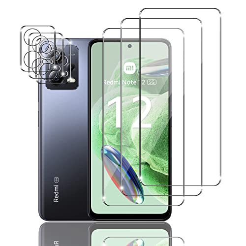 Mzhki 3+3 Stück Schutzfolie für Xiaomi Redmi Note 12 5G, 3 Stück Panzerfolie mit 3 Stück Kameraschutz, 9H-Härte, Anti-Kratzer, Ultra-klar Panzer Schutz Glas für Xiaomi Redmi Note 12 5G von Mzhki