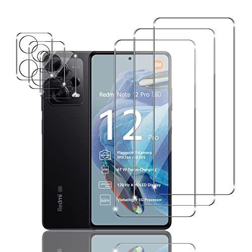 Mzhki 3+3 Stück Schutzfolie für Xiaomi Redmi Note 12 Pro 5G, 3 Stück Panzerfolie mit 3 Stück Kameraschutz, 9H-Härte, Anti-Kratzer, Ultra-klar Panzer Schutz Glas fürXiaomi Redmi Note 12 Pro 5G von Mzhki