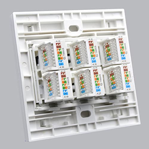 N+B CAT5E-Gigabit-Netzwerkbuchse, Ethernet-RJ45-LAN-Kabel-Frontplatte, Netzwerkanschluss, Frontplatte, Steckdosenbox für Ethernet-Kabelinstallation, Internet-Panel-Steckdose, 86 x 86 mm (6 Häfen) von N+B