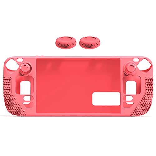 Schutzhülle für Steam Deck, Silikon-Spielekonsolenschale, rutschfeste, weiche Schutzhülle mit 2 Joystick-Kappen, Zubehör (Rosa) von N+B