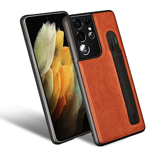 N+C Schutzhülle aus PU-Leder kompatibel für Samsung Galaxy S21 Ultra 5G Hülle mit S Pen Stift Halter, S21 Ultra G9980 G998D G998U S-Pen Socket Slot Phone Case Hülle (Braun) von N+C