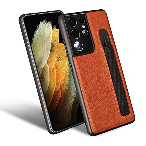 Schutzhülle aus PU-Leder kompatibel für Samsung Galaxy S21 Ultra 5G Hülle mit S Pen Stift Halter, S21 Ultra G9980 G998D G998U S-Pen Socket Slot Phone Case Hülle (Braun) von N+C