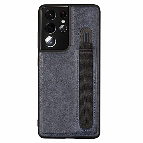 Schutzhülle aus PU-Leder kompatibel für Samsung Galaxy S21 Ultra 5G Hülle mit S Pen Stift Halter, S21 Ultra G9980 G998D G998U S-Pen Socket Slot Phone Case Hülle (Königsblau) von N+C