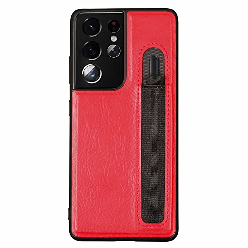 Schutzhülle aus PU-Leder kompatibel für Samsung Galaxy S21 Ultra 5G Hülle mit S Pen Stift Halter, S21 Ultra G9980 G998D G998U S-Pen Socket Slot Phone Case Hülle (Rot) von N+C