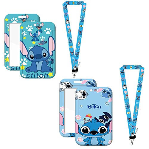 2 pcs Stich Jungen und Mädchen card holders with long lanyards, XINBOHUI-can hold ID and credit card, Holder Personal Case Holder for Office School Supplies Keys von N\A