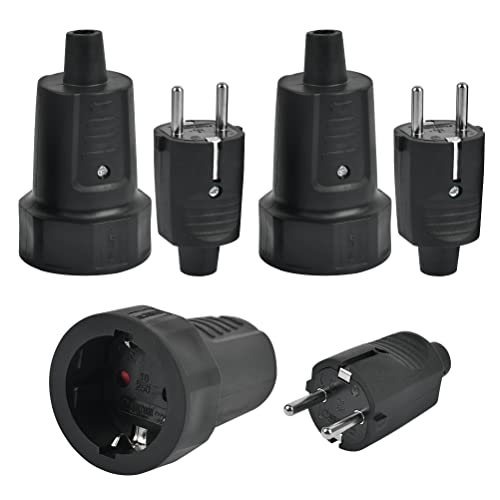 NA 3er Schutzkontakt Stecker und Kupplung Set, Gummi Knickschutz 2-polig 250V 16A Schutzkontaktstecker IP44 Schukostecker Schuko Stecker & Kupplung für Außenbereich von N\A