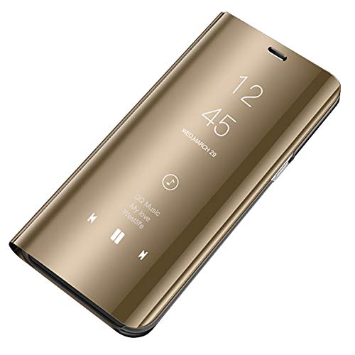 NA Kompatibel für Samsung Galaxy S8 Hülle Handyhülle,Spiegel PU Leder Flip Hülle mit Ständer Clear View Slim Stand Anti-Shock-PC Case Cover Schutzhülle für Galaxy S8 (Golden) von N\A