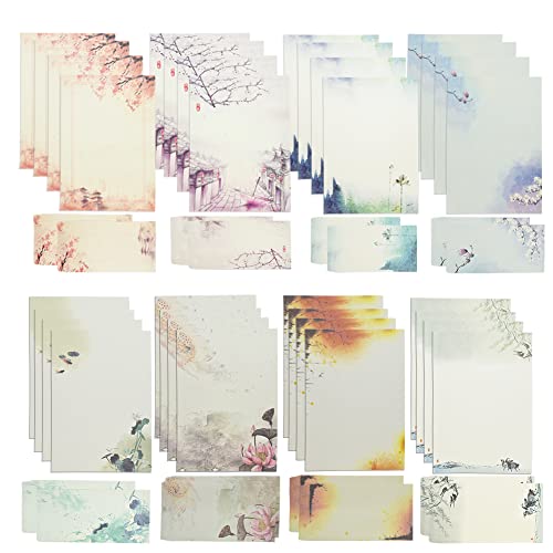 Reforung 32 Blatt Briefpapier mit 16 Blatt Umschläge Set Chinesischer Stil Briefpapier Briefbogen Sets Briefpapier Blumen vintage Schreibpapier Motivpapier mit Umschlag für Bürobedarf Schreibwaren von REFORUNG