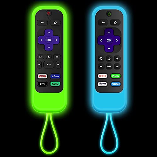 Roku Fernbedienungshülle aus Silikon, kompatibel mit Roku Express, Roku Streaming Stick+, Roku Express 4K+ 2021, Roku Ultra (leuchtendes Grün + leuchtendes Blau), 2 Stück von Ataqus
