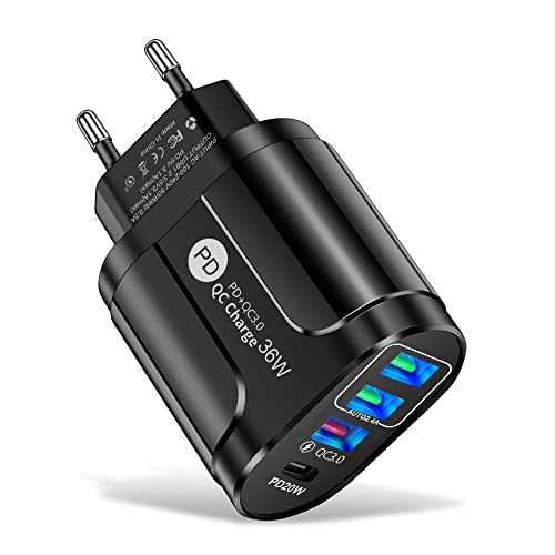 Schnellladegerät USB C, 36 W, 3 Ports USB C, Schnellladung, Ladegerät PD 20 W, Wandsteckdose USB QC 3.0, Universaladapter für Telefon 13 12 11Pro X Max, Samsung, Huawei etc von N\A