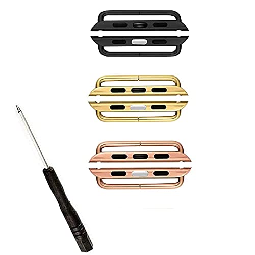 Uhrenarmband-Anschlüsse, Edelstahl-Adapter, Ersatz-Metallglieder mit Schraubendreher, kompatibel mit Apple Watch Band 38, 40, 41, 42, 44, 45 mm (42/44/45 mm, Schwarz/Gold/Roségold), 3 Stück von N\A